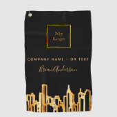 ロゴブラック金ゴールドシティskylineビジネス実在エステート ゴルフタオル (正面)