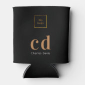 ロゴブラック金ゴールドビジネスモノグラム名 缶クーラー (正面)