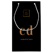 ロゴブラック金ゴールドモノグラムイニシャルショッピング スモールペーパーバッグ (裏面)