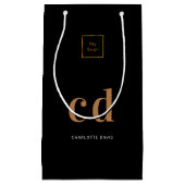 ロゴブラック金ゴールドモノグラムイニシャルショッピング スモールペーパーバッグ (正面)