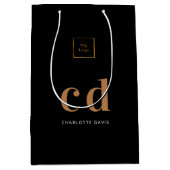 ロゴブラック金ゴールドモノグラムイニシャルショッピング ミディアムペーパーバッグ (正面)