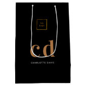 ロゴブラック金ゴールドモノグラムイニシャルショッピング ミディアムペーパーバッグ (裏面)