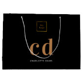 ロゴブラック金ゴールドモノグラムイニシャルショッピング ラージペーパーバッグ (裏面)