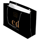 ロゴブラック金ゴールドモノグラムイニシャルショッピング ラージペーパーバッグ (正面アングル)