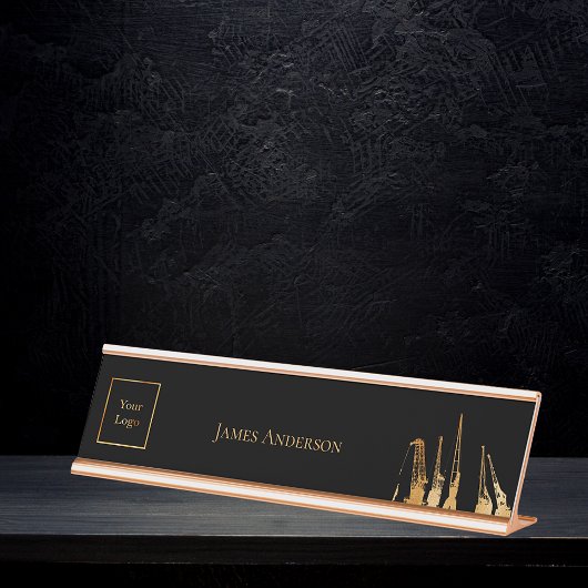 ロゴブラック金ゴールド建築クレーン業界 デスクネームプレート