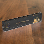 ロゴブラック金ゴールド建築クレーン業界 デスクネームプレート (側面)