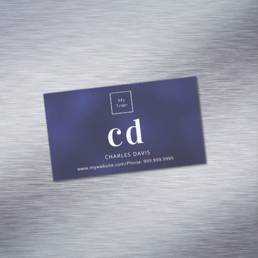 ロゴブルーホワイトモノグラムイニシャルミニマル マグネット名刺 (インサイチュ)