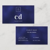 ロゴブルーホワイトモノグラムイニシャルミニマル 名刺 (正面/裏面)