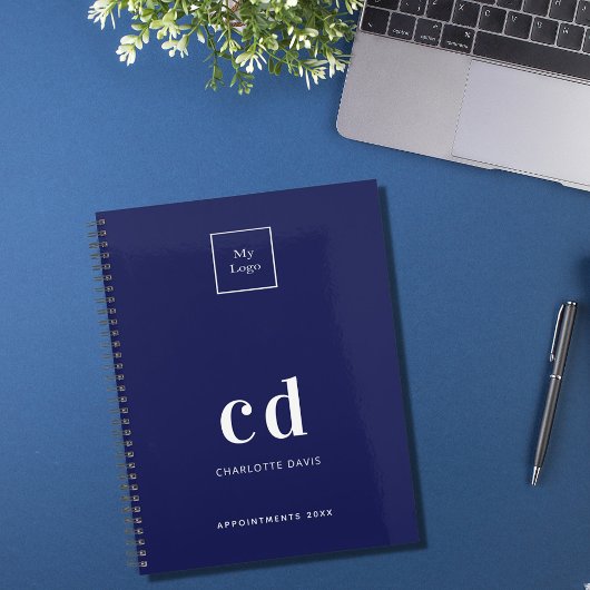 ロゴブルーホワイトモノグラムイニシャル事業2025 プランナー手帳