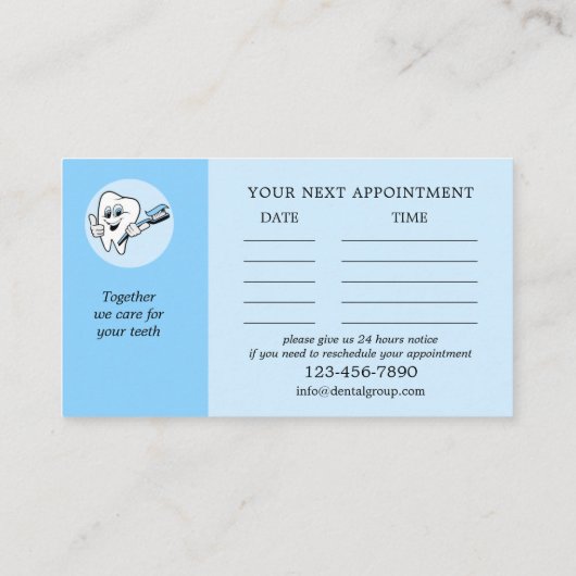 ロゴブルー歯科医アポイントメント名刺 予約カード (裏面)