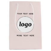ロゴプロモーションビジネスブランディング赤面ピンク ミディアムペーパーバッグ (正面)