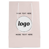 ロゴプロモーションビジネスブランディング赤面ピンク ミディアムペーパーバッグ (裏面)