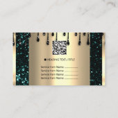 ロゴヘアメイクアップ爪、 ネイルドリップスパQRCodeティール（緑がかった色）金ゴールド 名刺 (裏面)