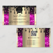 ロゴヘアメイクアップ爪、 ネイルドリップスパQRCodeピンク金ゴールド 名刺 (正面/裏面)