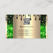 ロゴヘアメイクアップ爪、 ネイルドリップスパQRCode緑金ゴールド 名刺 (裏面)