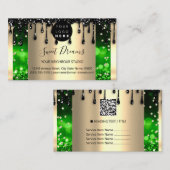 ロゴヘアメイクアップ爪、 ネイルドリップスパQRCode緑金ゴールド 名刺 (正面/裏面)