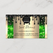 ロゴヘアメイクアップ爪、 ネイルドリップスパQRCode緑金ゴールド 名刺 (正面)