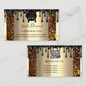 ロゴヘアメイクアップ爪、 ネイルドリップスパQRCode金ゴールドルクス 名刺 (正面/裏面)