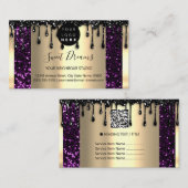 ロゴヘアメイクアップ爪、 ネイルドリップスパQRCode金ゴールド紫 名刺 (正面/裏面)