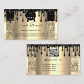 ロゴヘアメイクアップ爪、 ネイルドリップスパQRCode金ゴールドGlam 名刺 (正面/裏面)