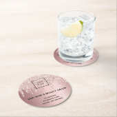 ロゴヘア美しいサロンバラ金ゴールドピンクグリッタードリップ ラウンドペーパーコースター (インサイチュ)