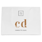 ロゴホワイト金ゴールドモノグラムイニシャルショッピング ラージペーパーバッグ (正面)