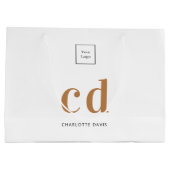 ロゴホワイト金ゴールドモノグラムイニシャルショッピング ラージペーパーバッグ (裏面)