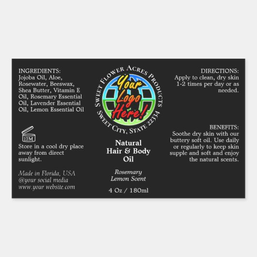 ロゴボトルラベル4ozまたは油ドロッパー製品の追加 長方形シール (正面)