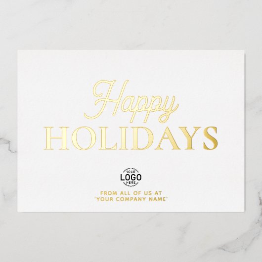 ロゴミニマリストホワイトビジネスホリデーカード 箔招待状 (正面)