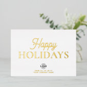 ロゴミニマリストホワイトビジネスホリデーカード 箔招待状 (立ち正面)