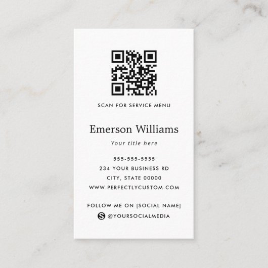 ロゴミニマルソーシャルメディアアイコンの追加QRコーモダンド 名刺 (正面)