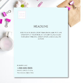 ロゴミニマルブルー淡い色のビジネスマーケティングチラシ