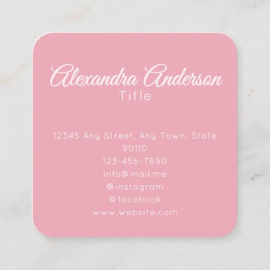 ロゴミニマル赤面ピンクの書道の追加 スクエア名刺 (裏面)