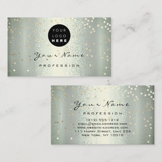 ロゴメイクアップアーティストヘア爪、 ネイルグリーン金ゴールド紙吹雪 名刺 (正面/裏面)