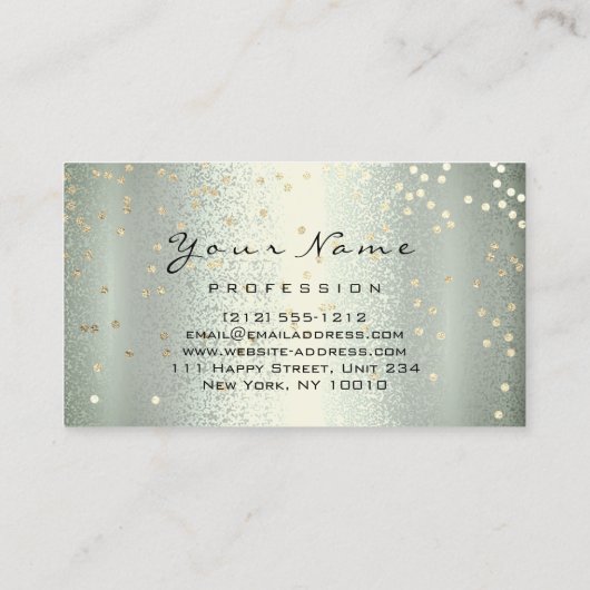 ロゴメイクアップアーティストヘア爪、 ネイルグリーン金ゴールド紙吹雪 名刺 (裏面)