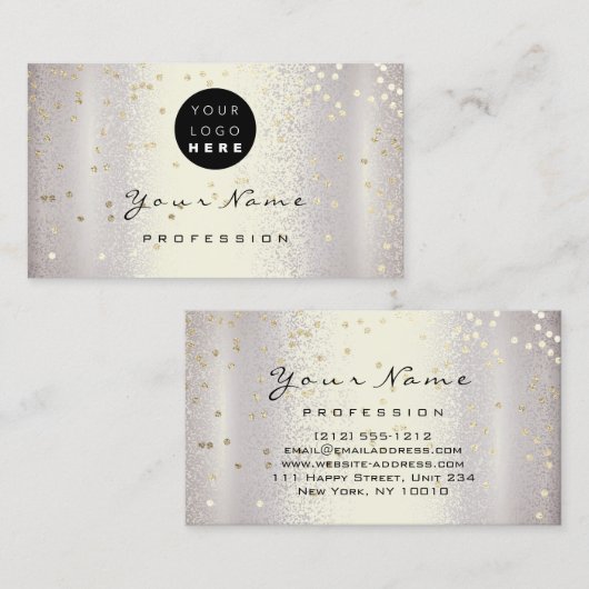 ロゴメイクアップアーティストヘア爪、 ネイルスモーキーシルバー金ゴールド 名刺 (正面/裏面)