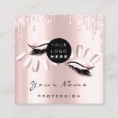 ロゴメイクアップアーティストヘア爪、 ネイルフローラバラピンク スクエア名刺 (正面)