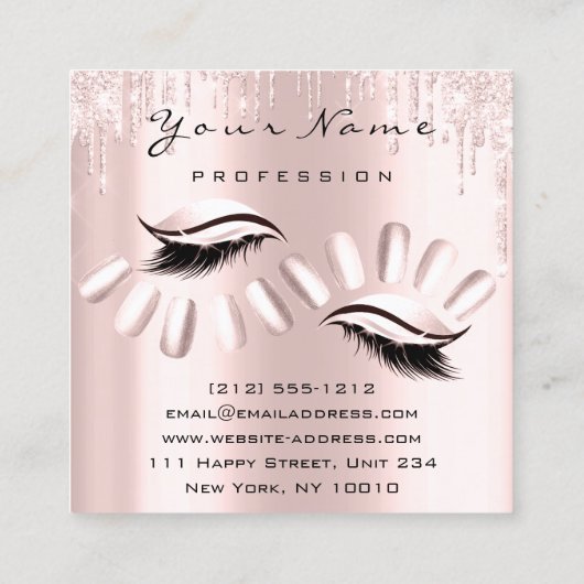 ロゴメイクアップアーティストヘア爪、 ネイルフローラバラピンク スクエア名刺 (裏面)