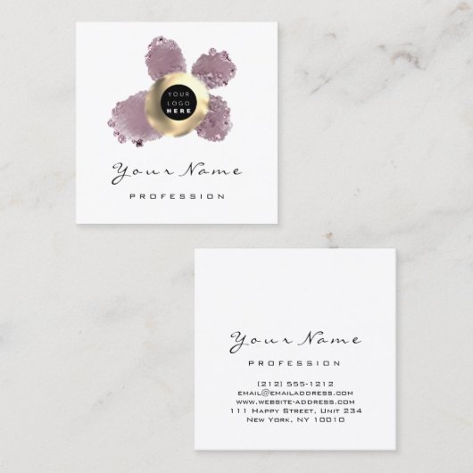 ロゴメイクアップアーティストヘア爪、 ネイルフローラバラ白 スクエア名刺 (正面/裏面)