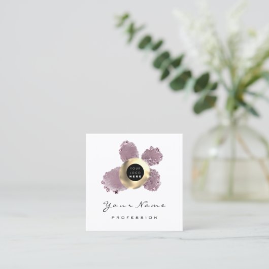 ロゴメイクアップアーティストヘア爪、 ネイルフローラバラ白 スクエア名刺 (スタンド正面)