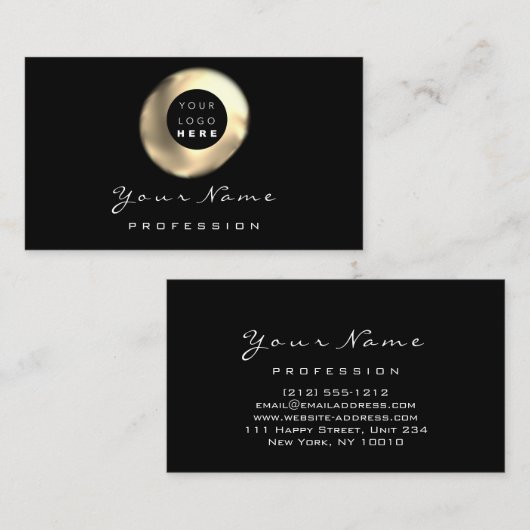 ロゴメイクアップアーティストヘア爪、 ネイルフローラ金ゴールドブラック 名刺 (正面/裏面)