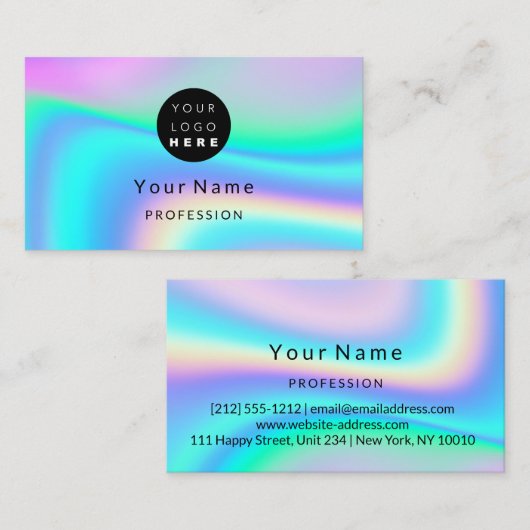 ロゴメイクアップアーティストヘア爪、 ネイルホログラフィピンク 名刺 (正面/裏面)