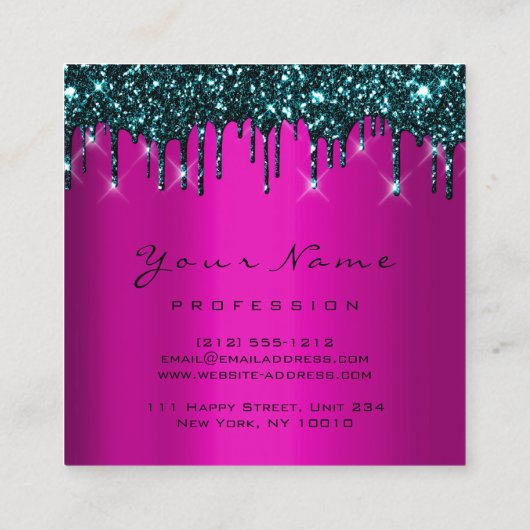 ロゴメイクアップブティックグリッターピンクネイビードリップス スクエア名刺 (裏面)