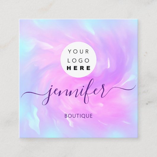 ロゴメイクアップブティックショップ抽象芸術ホログラフ スクエア名刺 (正面)