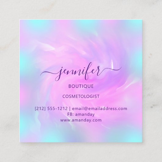 ロゴメイクアップブティックラッシュアイズ自筆画ピンク スクエア名刺 (裏面)