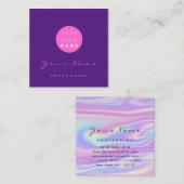 ロゴメイクアップヘア爪、 ネイルフローラホログラフィパープル スクエア名刺 (正面/裏面)