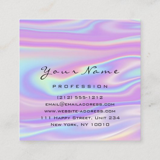 ロゴメイクアップヘア爪、 ネイルフローラホログラフィパープル スクエア名刺 (裏面)
