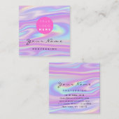 ロゴメイクアップヘア爪、 ネイルフローラホログラフピンク スクエア名刺 (正面/裏面)