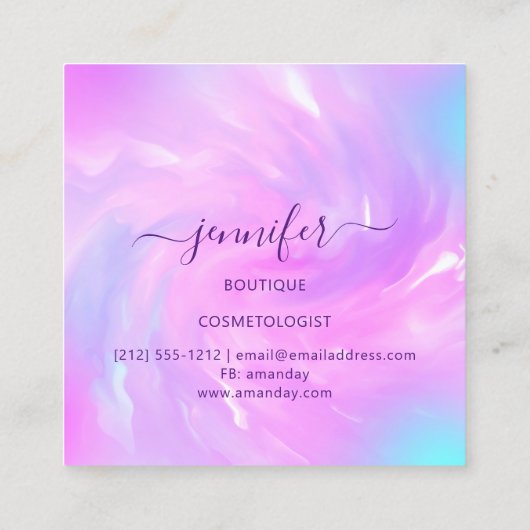 ロゴメイクアップラッシュエクステンションStudioホログラフィピンク スクエア名刺 (裏面)