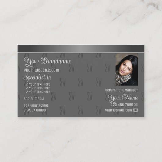 ロゴモダンと写スタイリッシュ真を使用したシルバーグレー 名刺 (裏面)